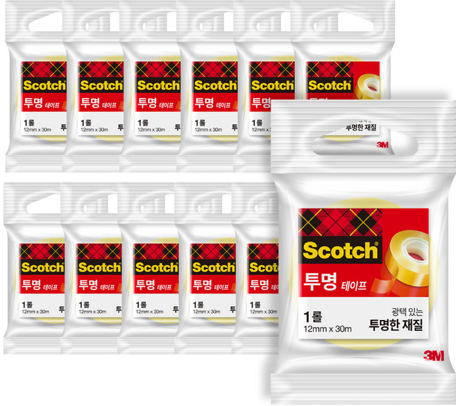 3M Scotch 3M 透明膠帶 550 補充包 12mm x 30m, 單一顏色, 12個