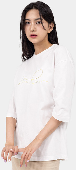 L.LAMO Love 透氣七分袖 T恤, 白色