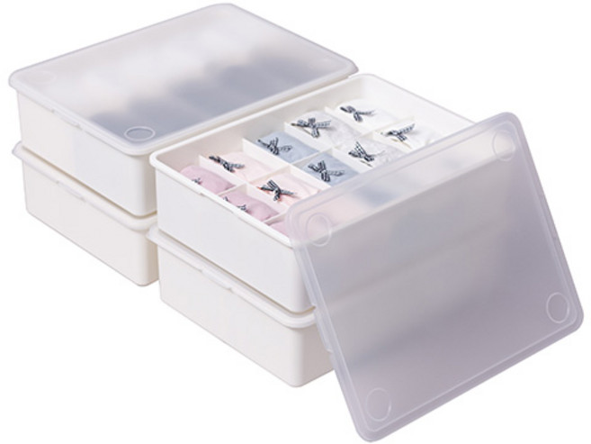 이즈리빙 칸칸칸 속옷정리함 10칸 2p + 15칸 2p 세트, 아이보리 + 반투명 뚜껑, 1세트