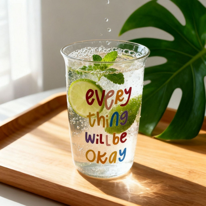 아메리칸로드 잘될꺼야 데일리 홈카페 유리컵 460ml HR2538, 투명, 1개