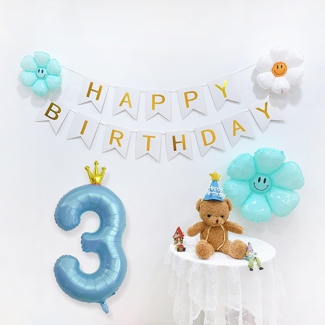 파티공구 왕관숫자 생일파티 세트 3, 연블루3, 1세트