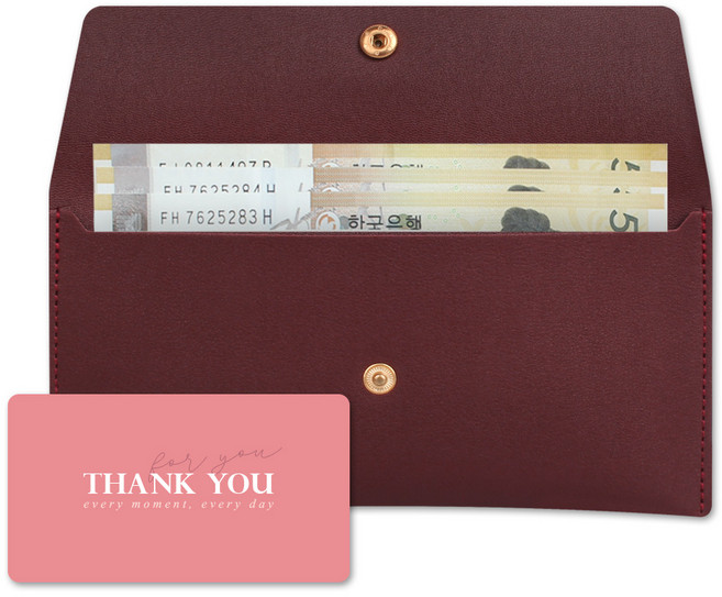 리코즈 레더 현금 용돈봉투 + 카드 세트, 버건디, 1개
