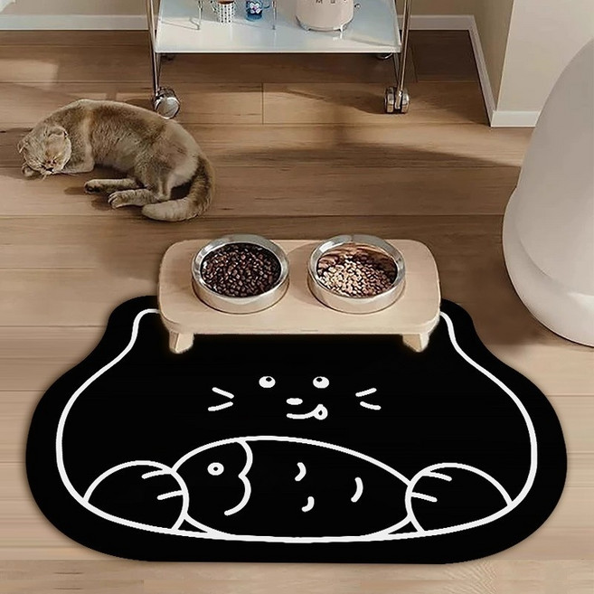 올리웰 고양이 반려동물 식기매트 30 x 40 cm, 검은색, 1개