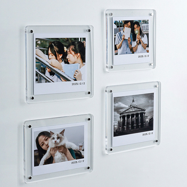 마벨인홈 고급 라운딩 모서리 투명 아크릴 자석 액자, 화이트, 4개