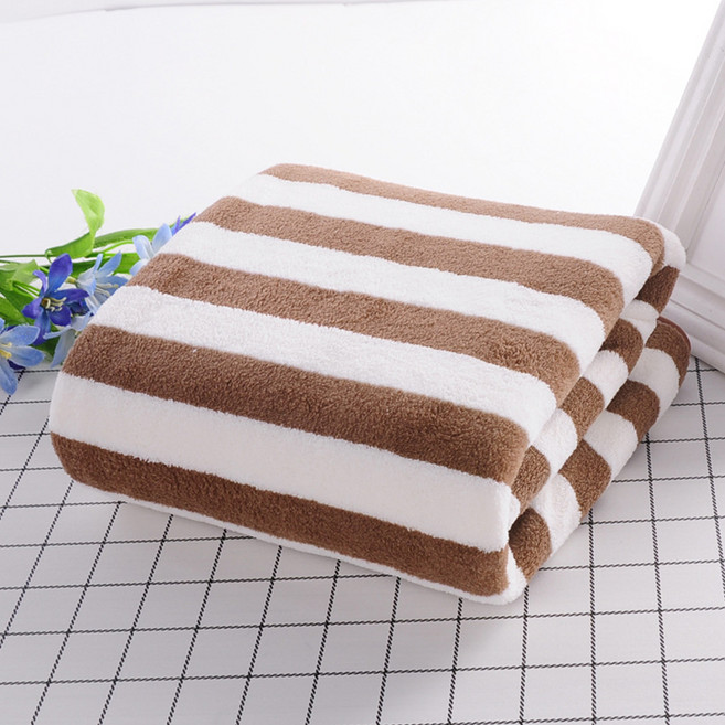 무식이네 비치라인 스트라이프 대형 극세사 비치타올 70 x 140 cm, 브라운, 1개