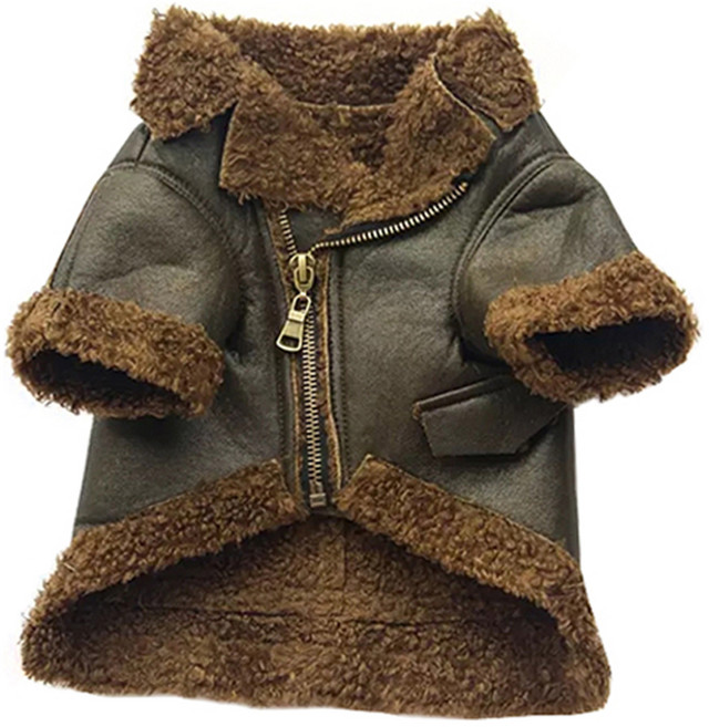 반려동물 무스탕 가죽 잠바, 카키, 1개