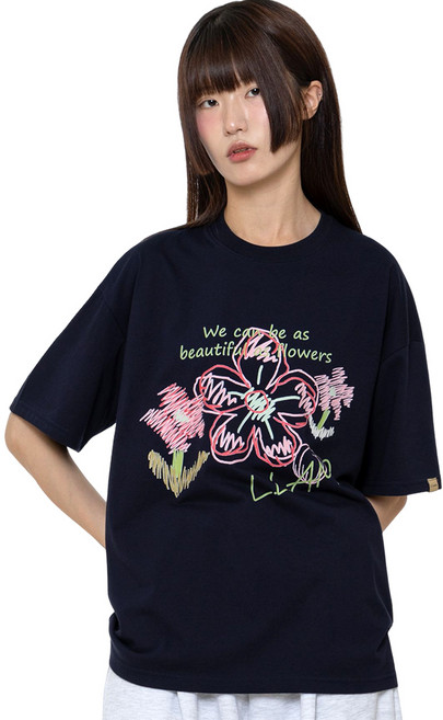 엘라모 크레용플라워 오버핏 반팔 티셔츠