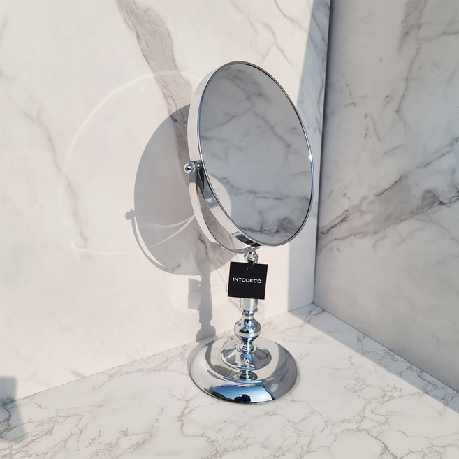 인투데코 3423 메탈 양면 탁상거울 대(지름 23cm x 가로 23cm x 높이 42cm), 실버