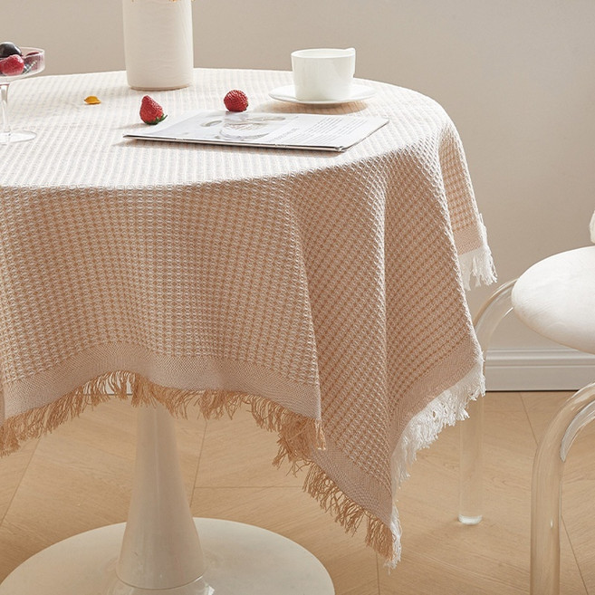 Befreeon 亞麻高級蜂巢紋桌布, 卡其色, 1個, 90 x 180 cm