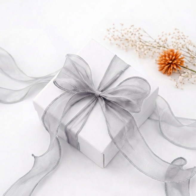 리드홈 오간디 레이스 쉬폰 망사 선물 포장 리본끈 40mm, 그레이, 1개, 9m