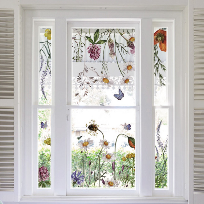 LANO 와일드 플라워 카페감성 무점착 사생활보호 창문 시트지, 와일드플라워