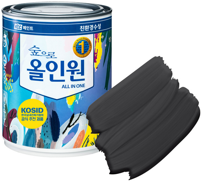 KCC숲으로 올인원 무광 수성 페인트, 흑색, 900ml, 1개