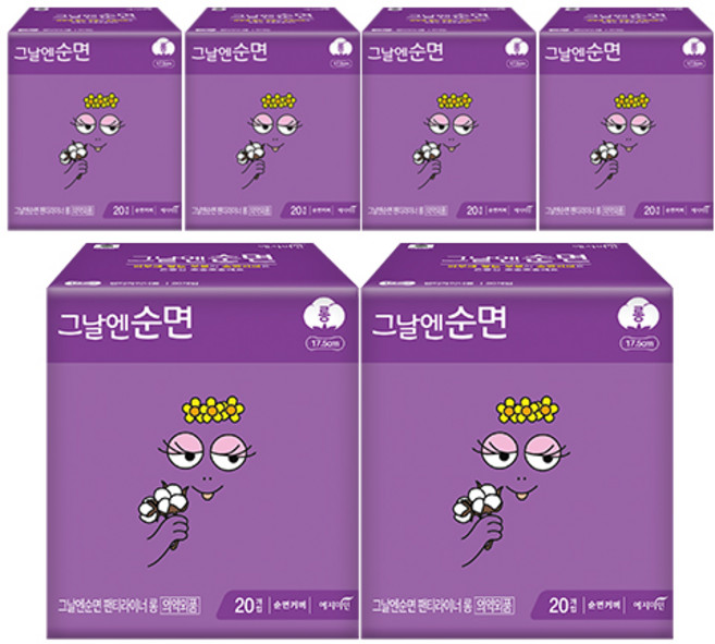 예지미인 그날엔순면 바바파파 롱 팬티라이너, 20개입, 6개