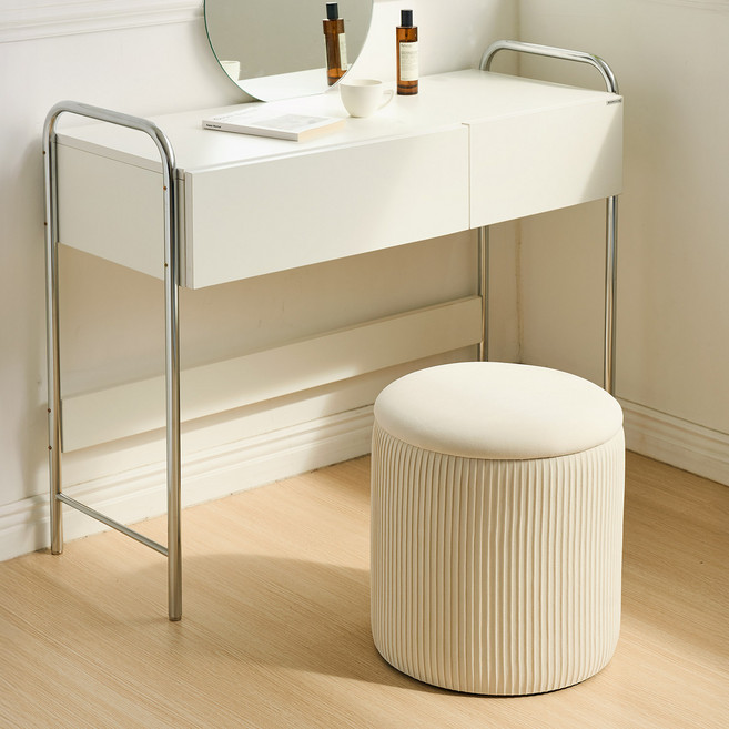 룸앤홈 플리츠 수납스툴, 아이보리, 1개