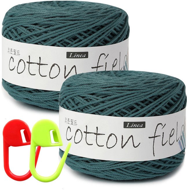 니뜨 코튼필드 뜨개실 80g x 2p + 단수링 2p 세트, 319 더스트청록(실), 랜덤발송(단수링), 1세트