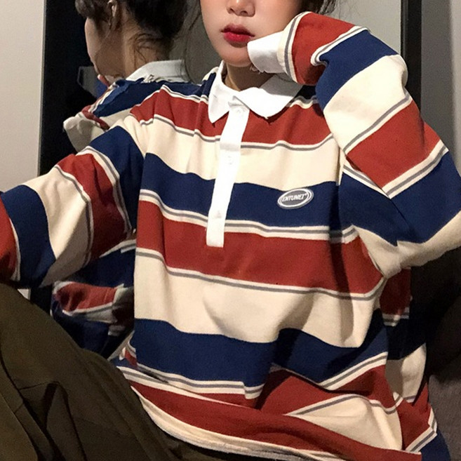 마켓에이 여성용 캐주얼 단가라 카라 티셔츠 T24FW3-A0978