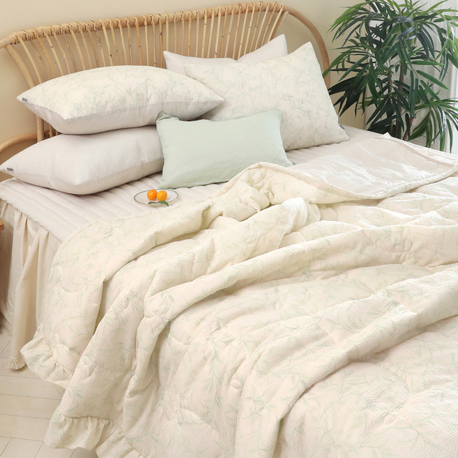 올리비아데코 그린티 뱀부 시어서커 리플 여름 누비이불