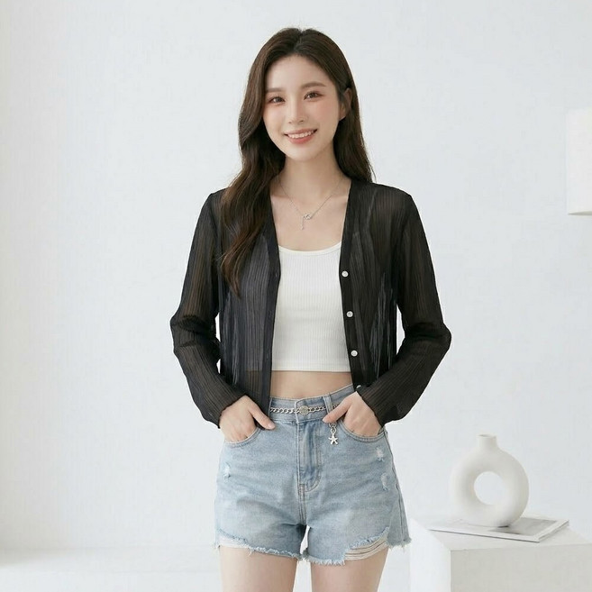 MarketA 女款薄款防走光透膚開襟衫 M263-0647