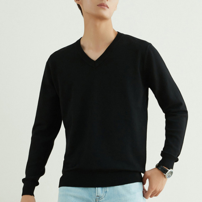 솔레일 남성용 단색 데일리 기본 브이넥 니트