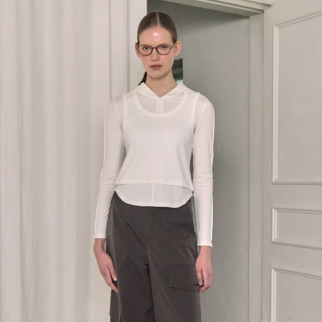 쥬시쥬디 여성용 슬림핏 레이어링 후드 티셔츠 JZTS121A