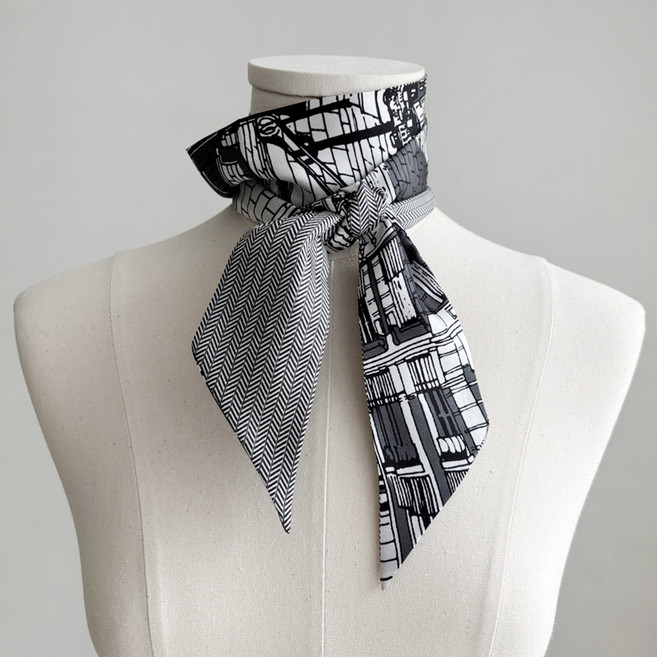 바비수 실크 모던 마크 양면 롱타이 스카프