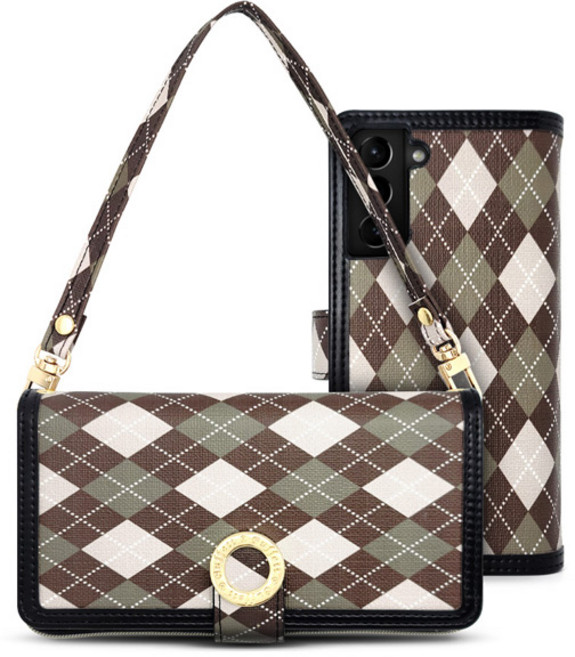 버핏 아가일 패턴 지퍼 지갑 다이어리 휴대폰 케이스 + 핸드스트랩