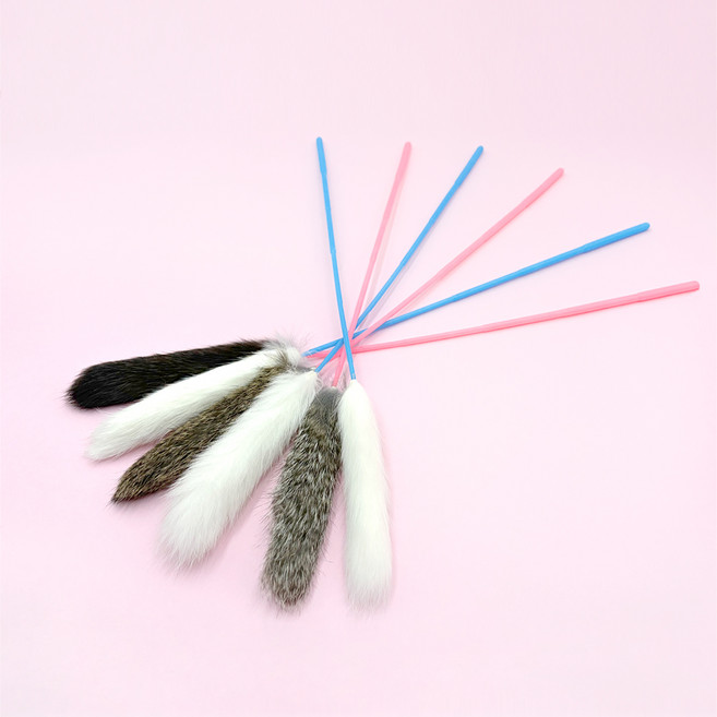 펫모닝 고양이 토끼털 오뎅꼬치 6p, 흰색, 갈색, 검정, 1개