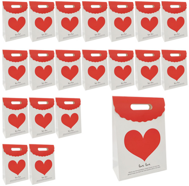 에이비엠코리아 손잡이 종이 쇼핑백 레드하트 중 20p, 1세트, 혼합색상