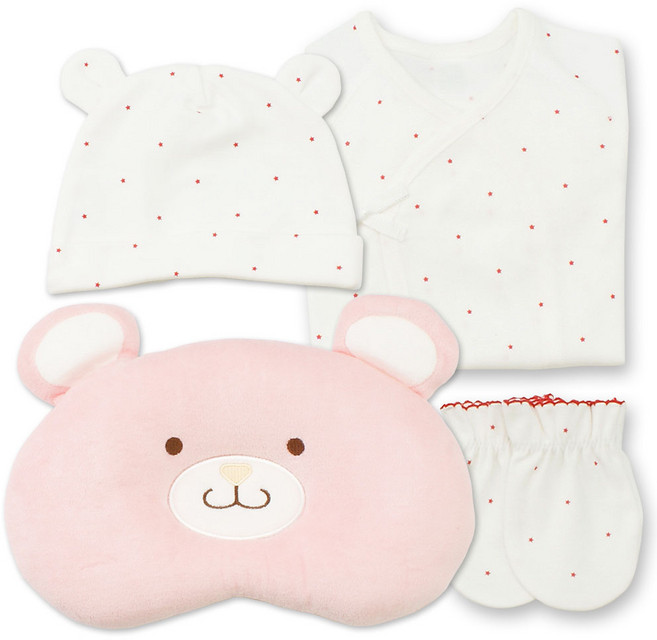 베이비베어 유아용 스타 배냇저고리 + 손싸개 + 신생아모자 + 베어짱구베개 세트