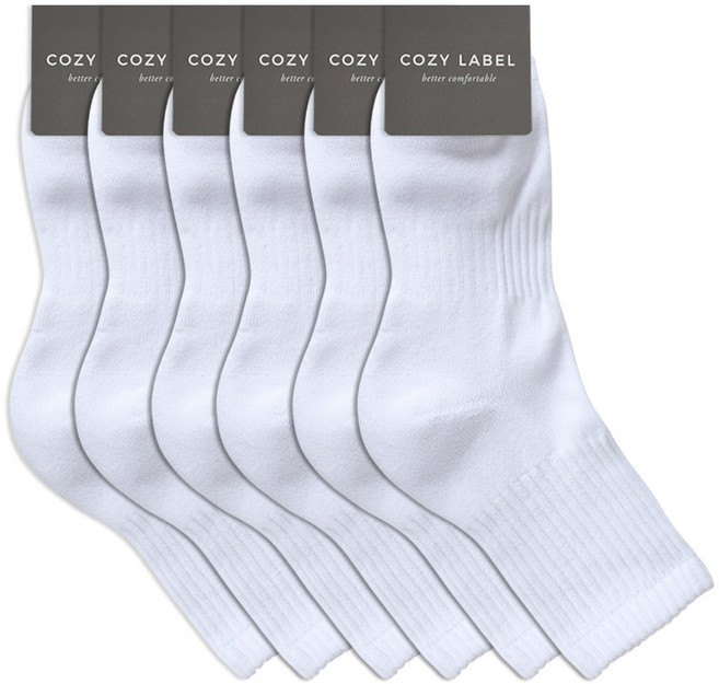 COZY LABEL 男士運動雙層氣墊中筒襪 6雙, 白色