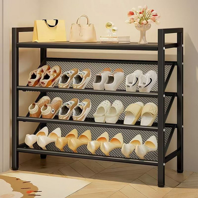 다용도 철제 슬림 수납 선반 신발 진열장 4단 70cm, 블랙, 1개