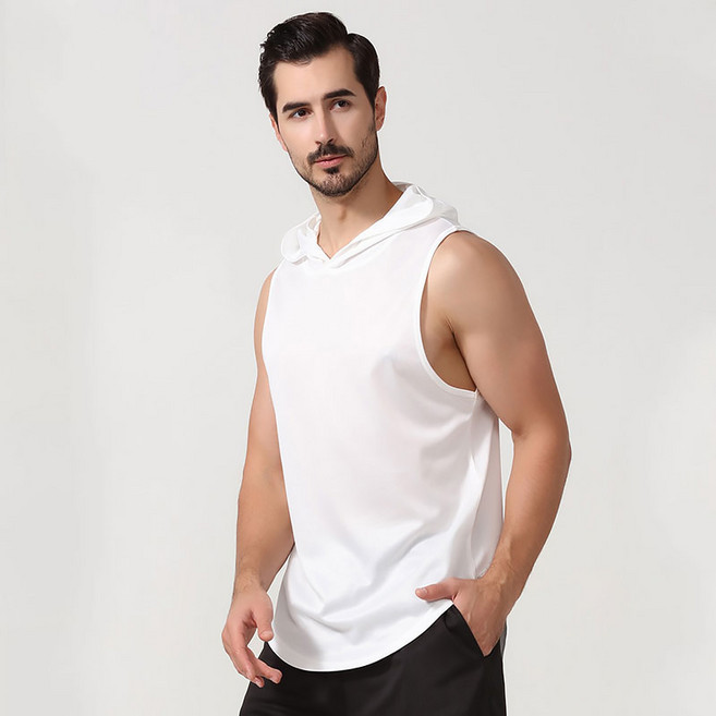 Starbean 男士簡約健身無袖連帽T恤