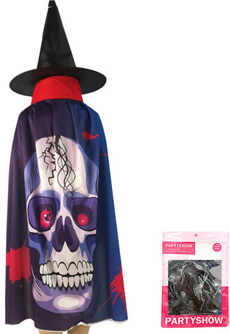 파티쇼 할로윈 망토 + 모자 세트, 해골프린트, 1세트