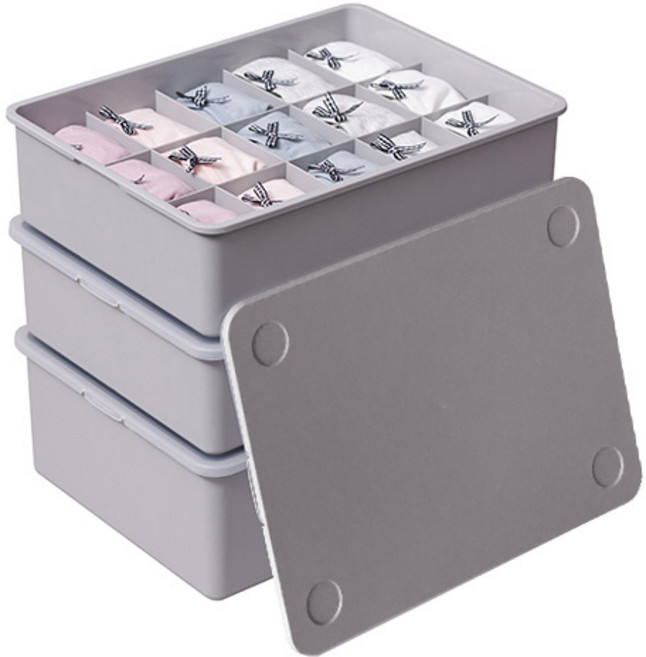 이즈리빙 칸칸칸 속옷 정리함 세트 1칸 + 10칸 + 15칸, 그레이 + 그레이뚜껑, 1세트