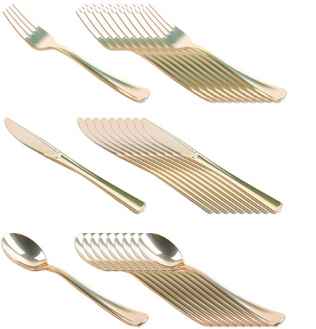 크롬 커트러리 세트, 골드, 스푼 10p + 포크 10p + 나이프 10p, 1세트