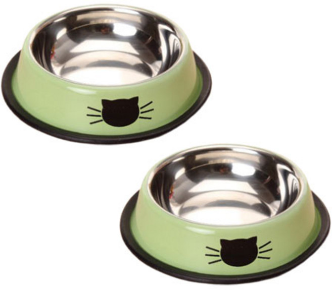 펫트롱 반려동물 프리미엄 스테인리스 식기, 그린, 2개