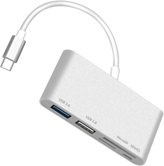 뉴비아 5in1 멀티포트 C타입 카드리더 USB허브 SDC-T5, 실버, 1개
