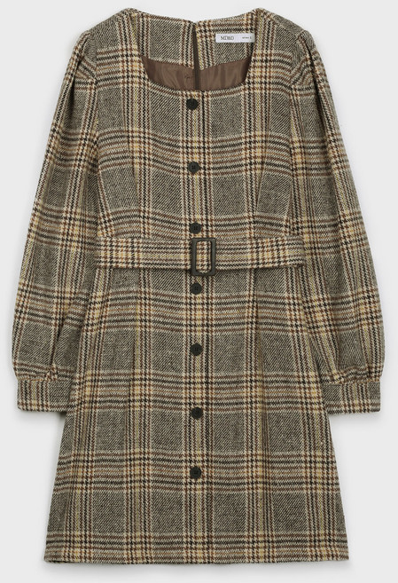 미쏘 여성용 체크 스퀘어넥 미니 원피스