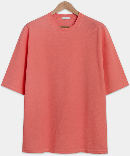 남녀공용 라벤더 오버핏 엠보 5부 반팔티 LW044