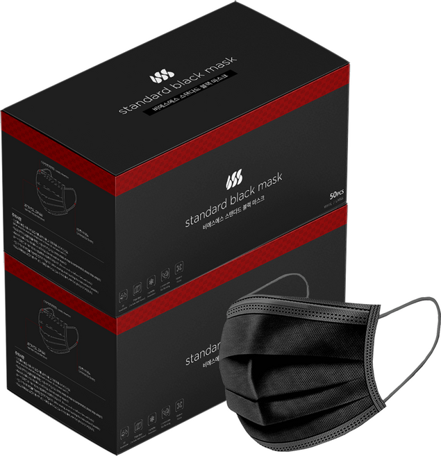 비에스에스마스크 스탠다드 마스크 성인용, 50개입, 2개, 블랙
