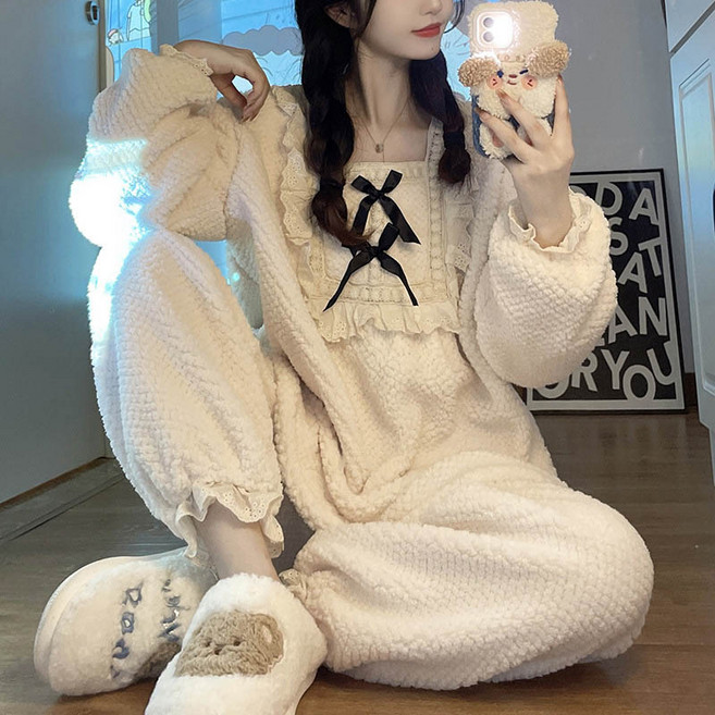 앤드스타일 여성용 쿠앤크 리본 수면 잠옷 상하의 세트 258879