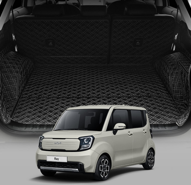 디테일링 우븐블럭 프리미엄 풀커버 트렁크매트 + 킥매트 + 가죽 보호제 세트, 블랙 + 그레이, 더 뉴 레이(TAM) 스탠다드 등급, 벤 호환X