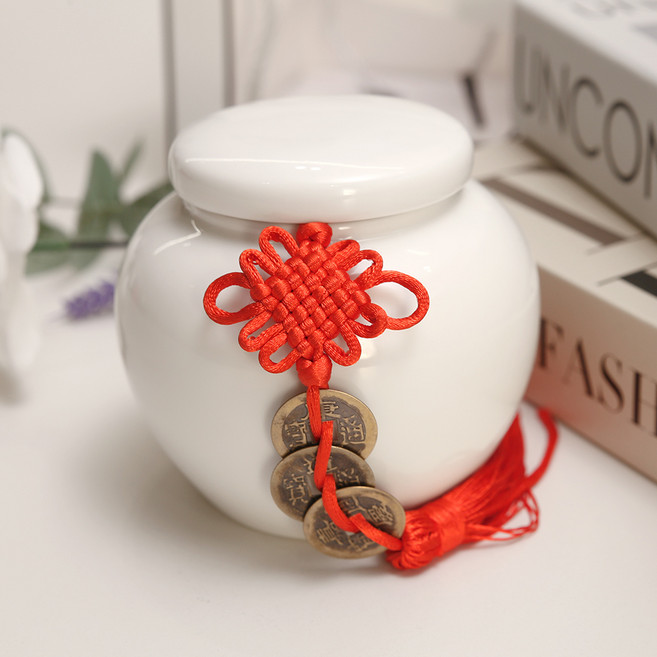 리드홈 부자되는 재물운 풍수 미니 항아리 소금단지 + 복주머니 + 엽전 매듭 장식 3종 세트, 백자(소금단지)
