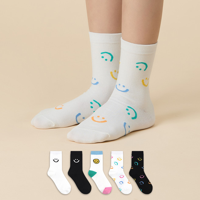 GGRN 아동용 스마일 패밀리 양말 5켤레 세트