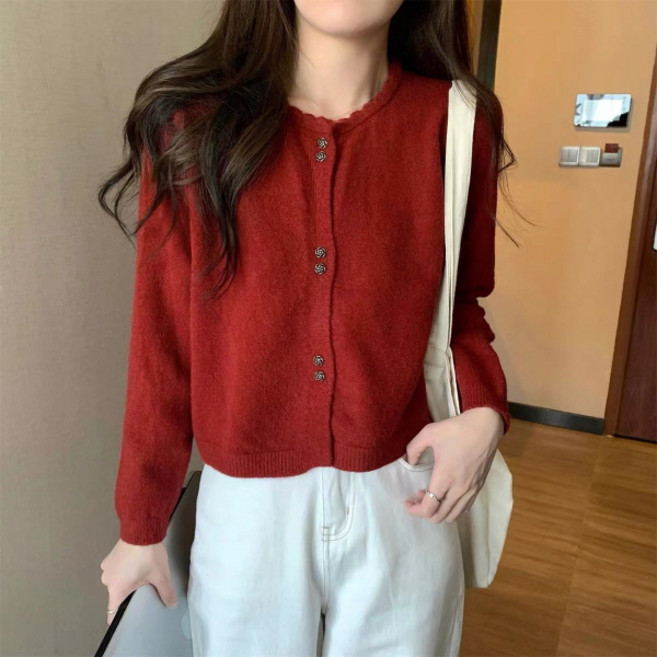 PEONIST 女款雙排扣圓領針織外套