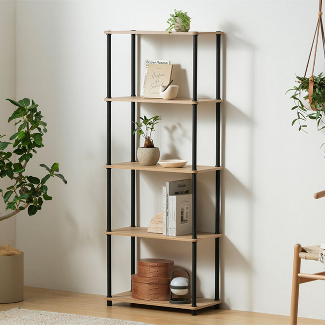 IRIS OHYAMA 愛麗思歐雅瑪 免螺絲鋼製立柱收納架 600, 自然黑, 5層