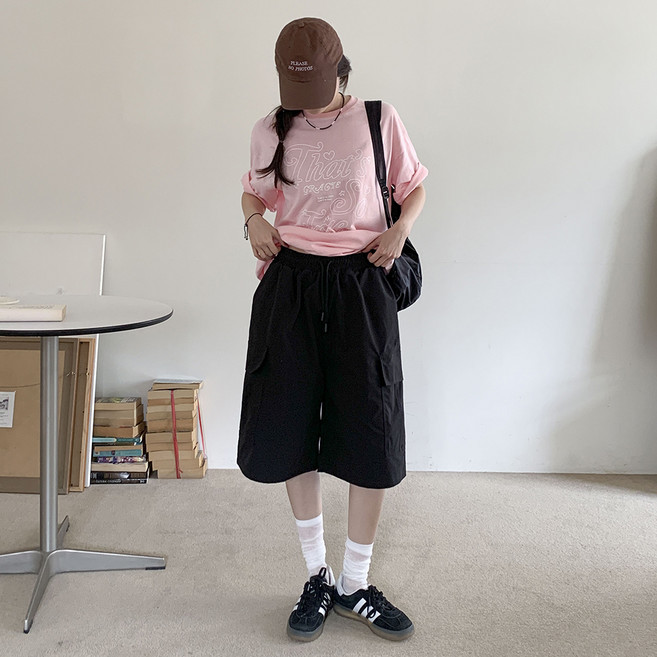 토마토팩토리 여성용 롯시 아노락 테이큰 트레이닝 밴딩 카고 버뮤다팬츠