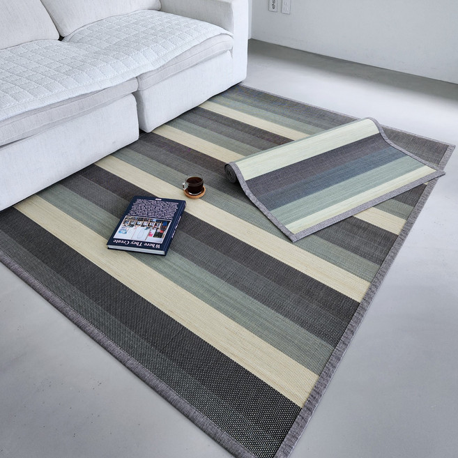 한일카페트 컬러블록 밤부 대자리 카페트, 그레이