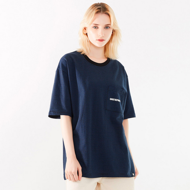 고스트리퍼블릭 여성용 통기성 우먼스 라인 포켓 루즈 오버핏 반팔 티셔츠 WT28945