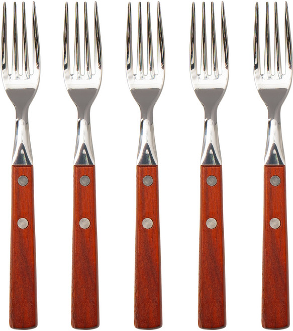 라온누리 내츄럴 우드 디너포크, 실버 + 레드, 5개